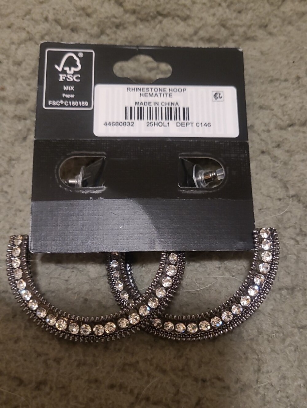 torrid Gunmetal Crystal Hoop Earrings Hemitite - Picture 2 of 4